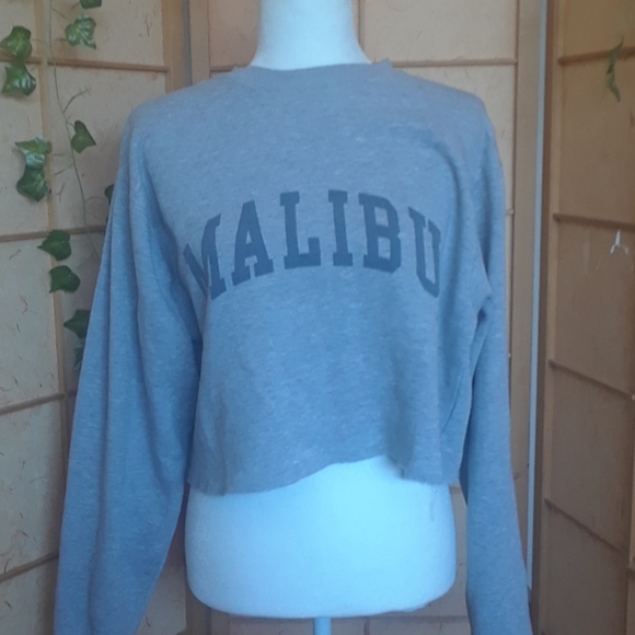 Brandy Melville Tops - Brandy Melville gray cropped sweatshirt MALIBU